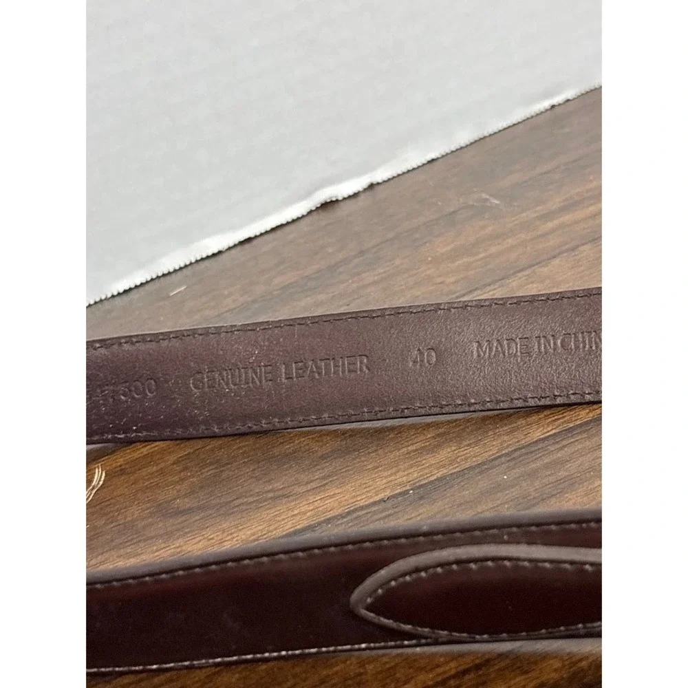 Brown Leather Ranger Belt Stitched Tapered Western Silver Tone Buckle Size 40
